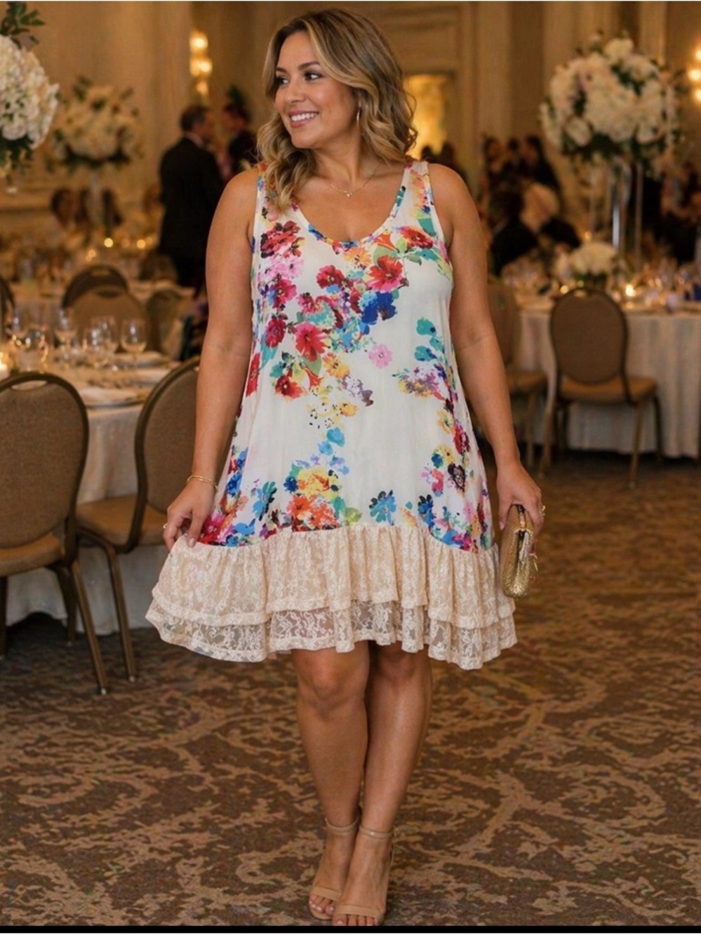 Turquoise Haven sleeveless lace ruffle dress